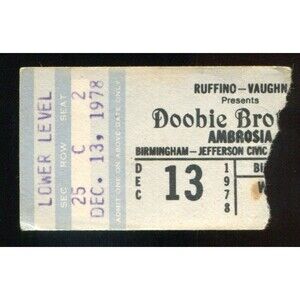 Vintage 1978 Doobie Brothers Ambrosia Concert Ticket Stub Birmingham AL